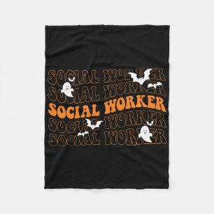 Groovy Social Worker Ghost Halloween School Social Fleece Blanket