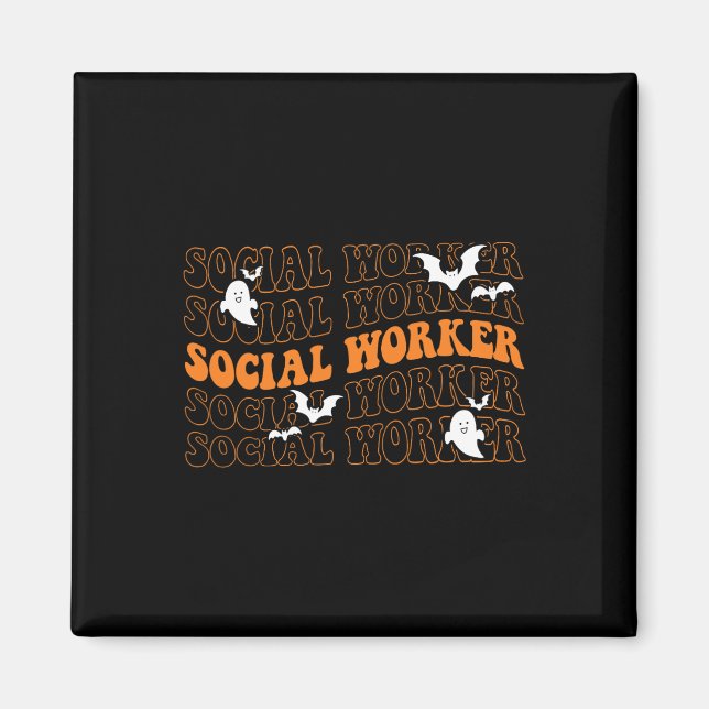 Groovy Social Worker Ghost Halloween School Social Magnet (Front)