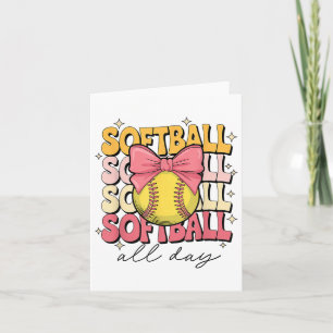 Groovy Softball Coquette Bow Softball Lover Softba Card