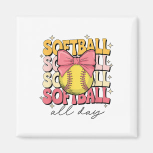 Groovy Softball Coquette Bow Softball Lover Softba Magnet