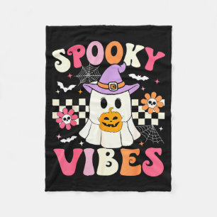 Groovy Soky Vibes Retro Ghost Holding Pumpkin Hall Fleece Blanket