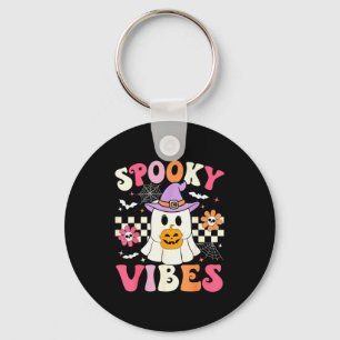 Groovy Soky Vibes Retro Ghost Holding Pumpkin Hall Key Ring