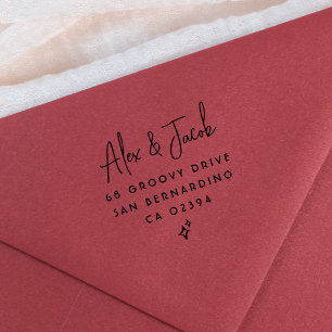 Groovy Sparkle Couples Names & Return Address Self-inking Stamp