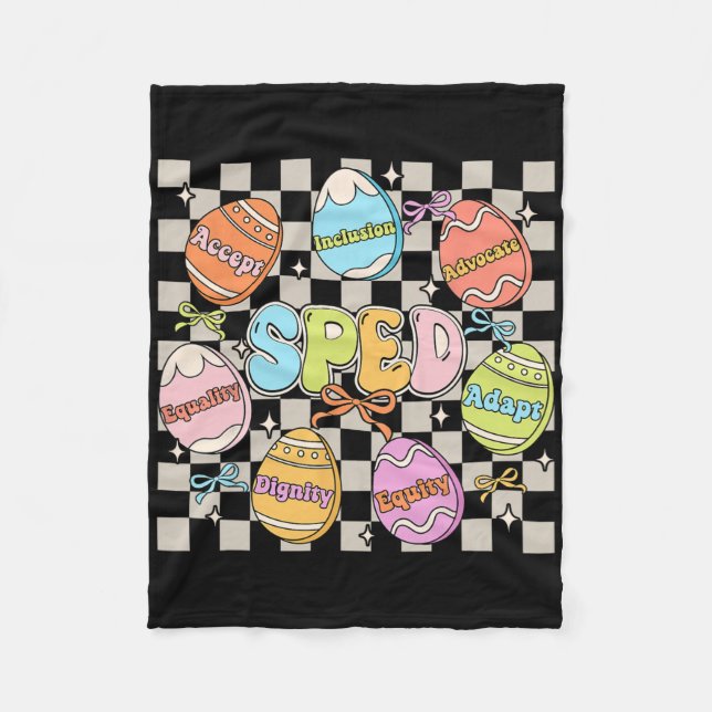 Groovy Sped Teacher Easter Bunny Egg Sped Teaching Fleece Blanket (Front)
