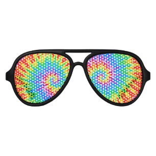 Groovy Spiral Rainbow Tie Dye Aviator Sunglasses