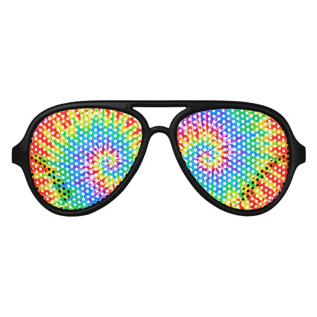 Groovy Spiral Rainbow Tie Dye Aviator Sunglasses (Front)