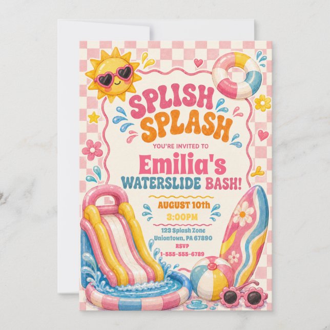Groovy Splish Splash Girl Birthday Invitation (Front)