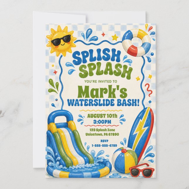 Groovy Splish Splash Waterslide Birthday Invitation (Front)