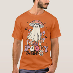 Groovy Spooky Babe Vibes Retro Floral Ghost Hippie T-Shirt