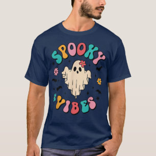 Groovy Spooky Babe Vibes Retro Floral Ghost Hippie T-Shirt