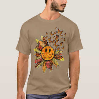 Groovy Spooky Face Sunflower 60s 70 Hippie Hallowe T-Shirt