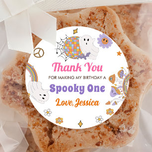 Groovy Spooky Halloween Cute Birthday Party  Classic Round Sticker