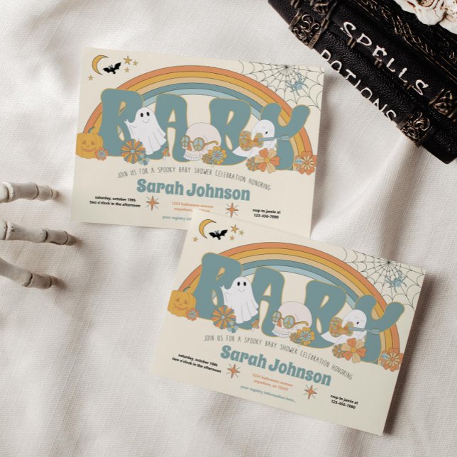 Groovy Spooky Halloween Ghost Boy Baby Shower Invitation (Creator Uploaded)