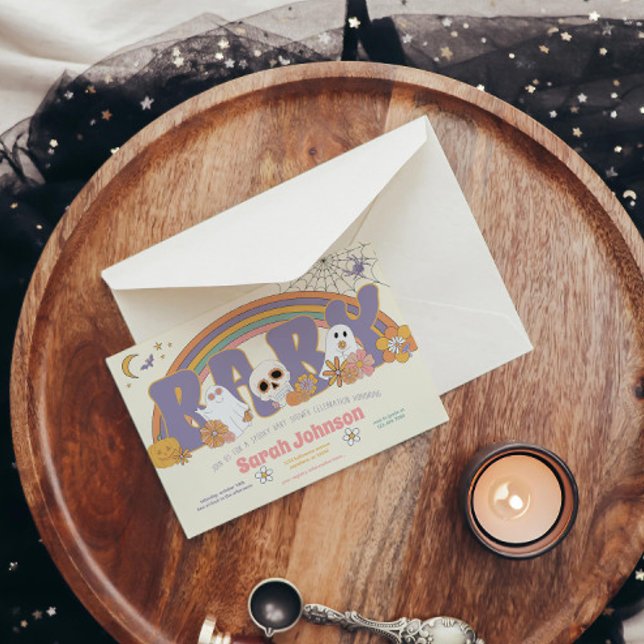 Groovy Spooky Halloween Ghost Girl Baby Shower Invitation (Creator Uploaded)