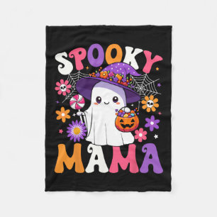 Groovy Spooky Mama Halloween Ghost Pumpkin Hallowe Fleece Blanket