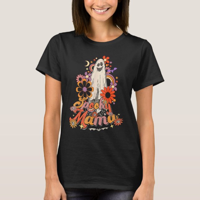 Groovy Spooky Mama Retro Halloween Ghost Witchy Sp T-Shirt (Front)