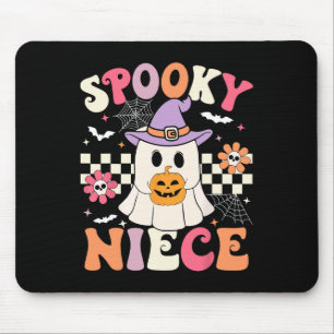 Groovy Spooky Niece Retro Ghost Holding Pumpkin Ha Mouse Pad