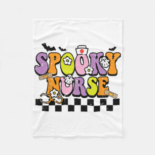 Groovy Spooky Nurse Retro Halloween Nurse Fall Scr Fleece Blanket