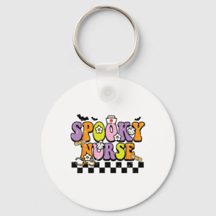 Groovy Spooky Nurse Retro Halloween Nurse Fall Scr Key Ring