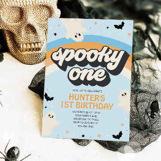 Groovy Spooky One Boy 1st Birthday Halloween Invitation
