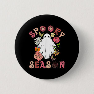 Groovy Spooky Season Cute Ghost Holding Pumpkin Ha 6 Cm Round Badge