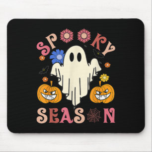 Groovy Spooky Season Cute Ghost Holding Pumpkin Ha Mouse Pad