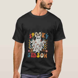 Groovy Spooky Season Cute Ghost Holding Pumpkin Ha T-Shirt