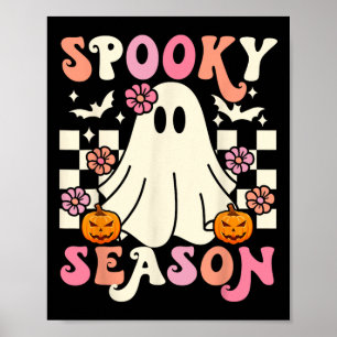 Groovy Spooky Season Cute Ghost Pumpkin Halloween Poster