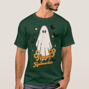 Groovy Spooky Season Flower Ghost Happy Halloween T-Shirt