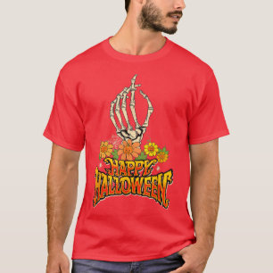 Groovy Spooky Skeleton 60s 70 Hippie Happy Hallowe T-Shirt