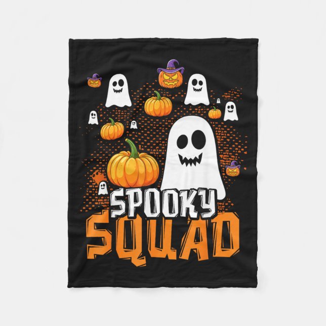 Groovy Spooky Squad Cute Ghost Pumpkin Funny Fleece Blanket (Front)