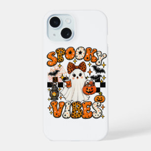 Groovy Spooky Vibes Cute Boo Ghost Halloween iPhone 15 Case