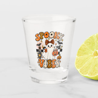 Groovy Spooky Vibes Cute Boo Ghost Halloween Shot Glass