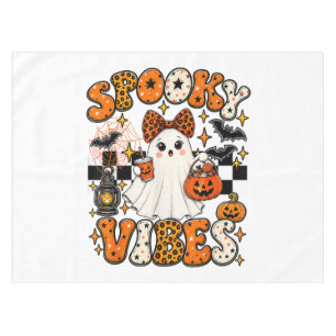 Groovy Spooky Vibes Cute Boo Ghost Halloween Tablecloth