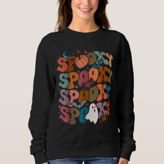 Groovy Spooky Vibes Vintage Floral Ghost Hippie Ha Sweatshirt