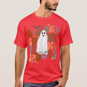 Groovy Spooky Vibes Vintage Floral Ghost Hippie Ha T-Shirt