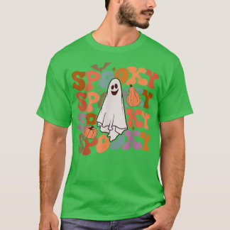 Groovy Spooky Vibes Vintage Floral Ghost Hippie Ha T-Shirt