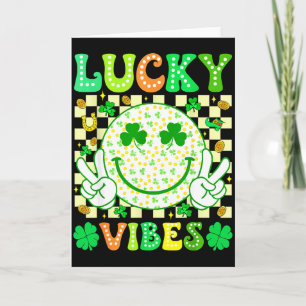 Groovy St Patricks Day Lucky Vibes Shamrock Women  Card