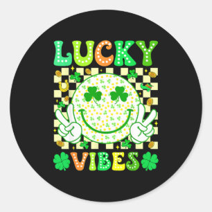 Groovy St Patricks Day Lucky Vibes Shamrock Women Classic Round Sticker