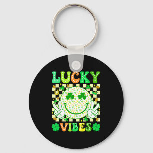 Groovy St Patricks Day Lucky Vibes Shamrock Women  Key Ring