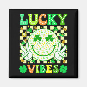 Groovy St Patricks Day Lucky Vibes Shamrock Women Magnet