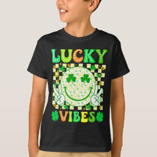 Groovy St Patricks Day Lucky Vibes Shamrock Women T-Shirt
