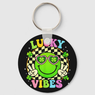 Groovy st patricks day lucky vibes shamrock womenG Key Ring