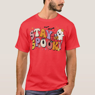 Groovy Stay Spooky Vibes Retro Floral Ghost Hippie T-Shirt