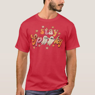 Groovy Stay Spooky Vibes Retro Floral Ghost Hippie T-Shirt
