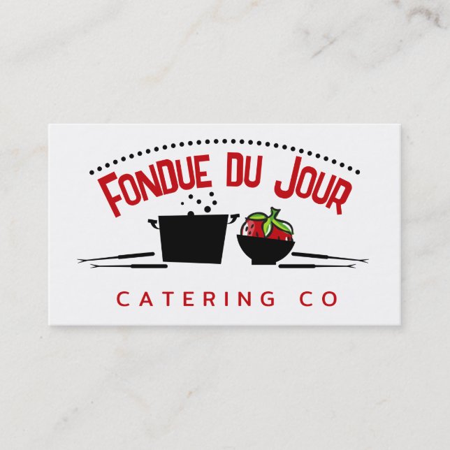 Groovy steaming fondue pot catering business cards (Front)