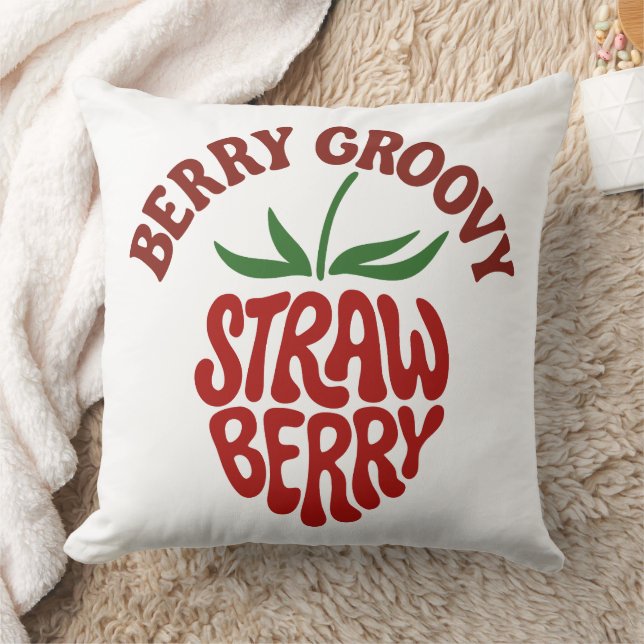 Groovy Strawberry Retro 70s Vibes Cushion (Blanket)