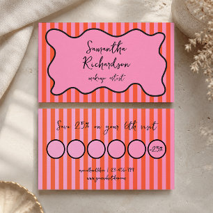 Groovy Stripes Cherry Pink Handwritten Retro Girly Loyalty Card