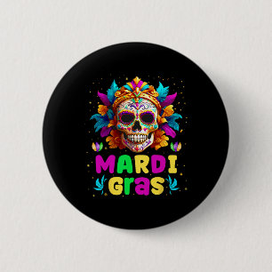 Groovy Sugar Skull Jester Costume Mardi Gras Men W 6 Cm Round Badge