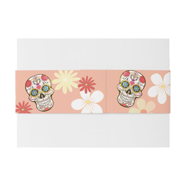Groovy Sugar Skull Soft Colours Retro flowers Invitation Belly Band (Back Example)